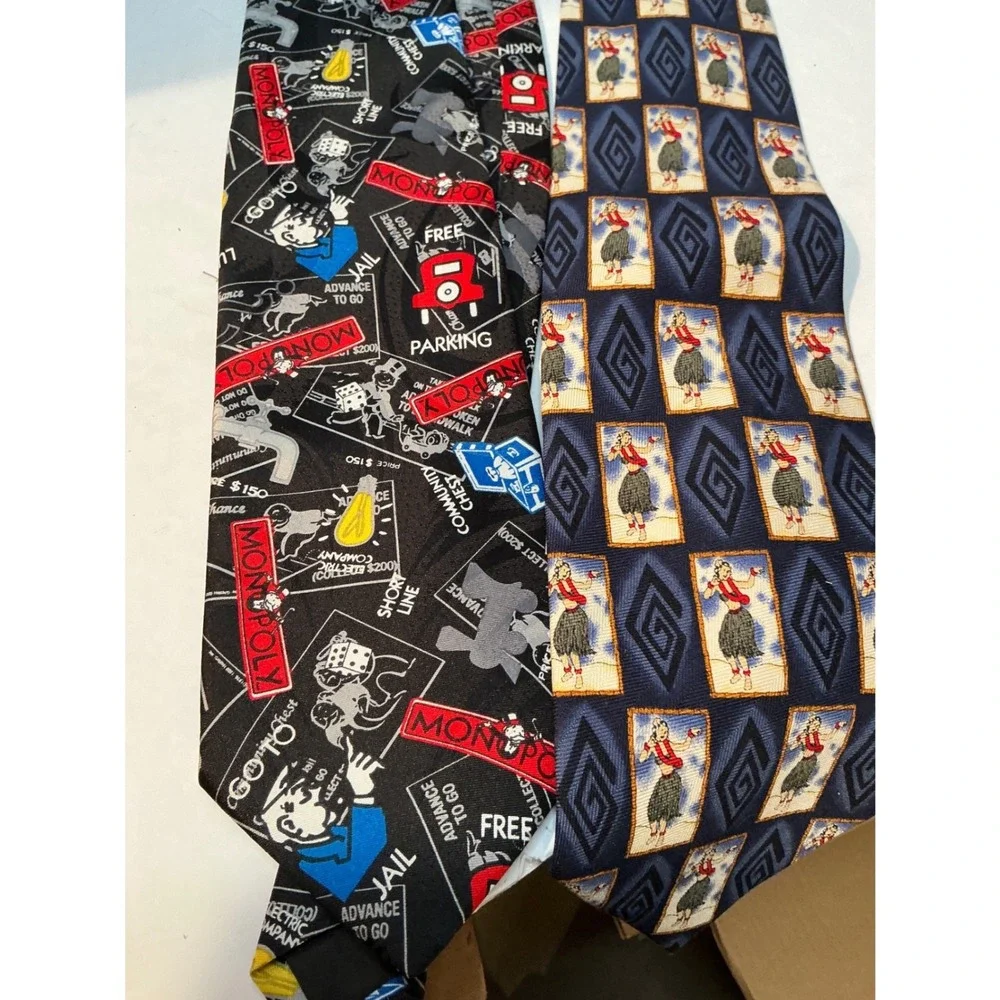 Unbranded Vintage Novelty Tie Lot Flintstones‎ Monopoly Hula Girl Silk OS Retro